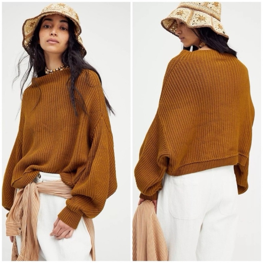 Free People Oversized Cowl Neck Sweater in Mustard